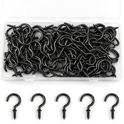Senkary 120 Pieces 1 Inch Small Screw in Hooks for Hanging, Steel Metal Mini Screw Hooks for Hanging Outdoor String Lights Plants Ceiling Cup Picture Jewelry Ornaments (Black)