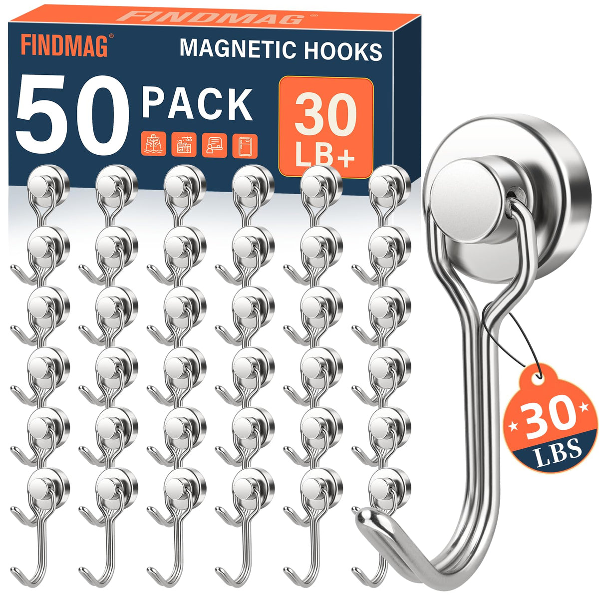 FINDMAG Magnetic Hooks for Cruise Cabins, 6 Pack, 30 LB+, Black