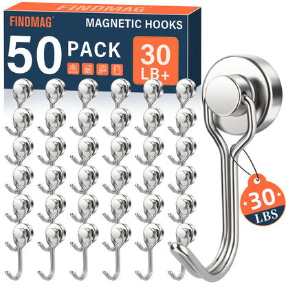 FINDMAG Magnetic Hooks for Cruise Cabins, 6 Pack, 30 LB+, Black