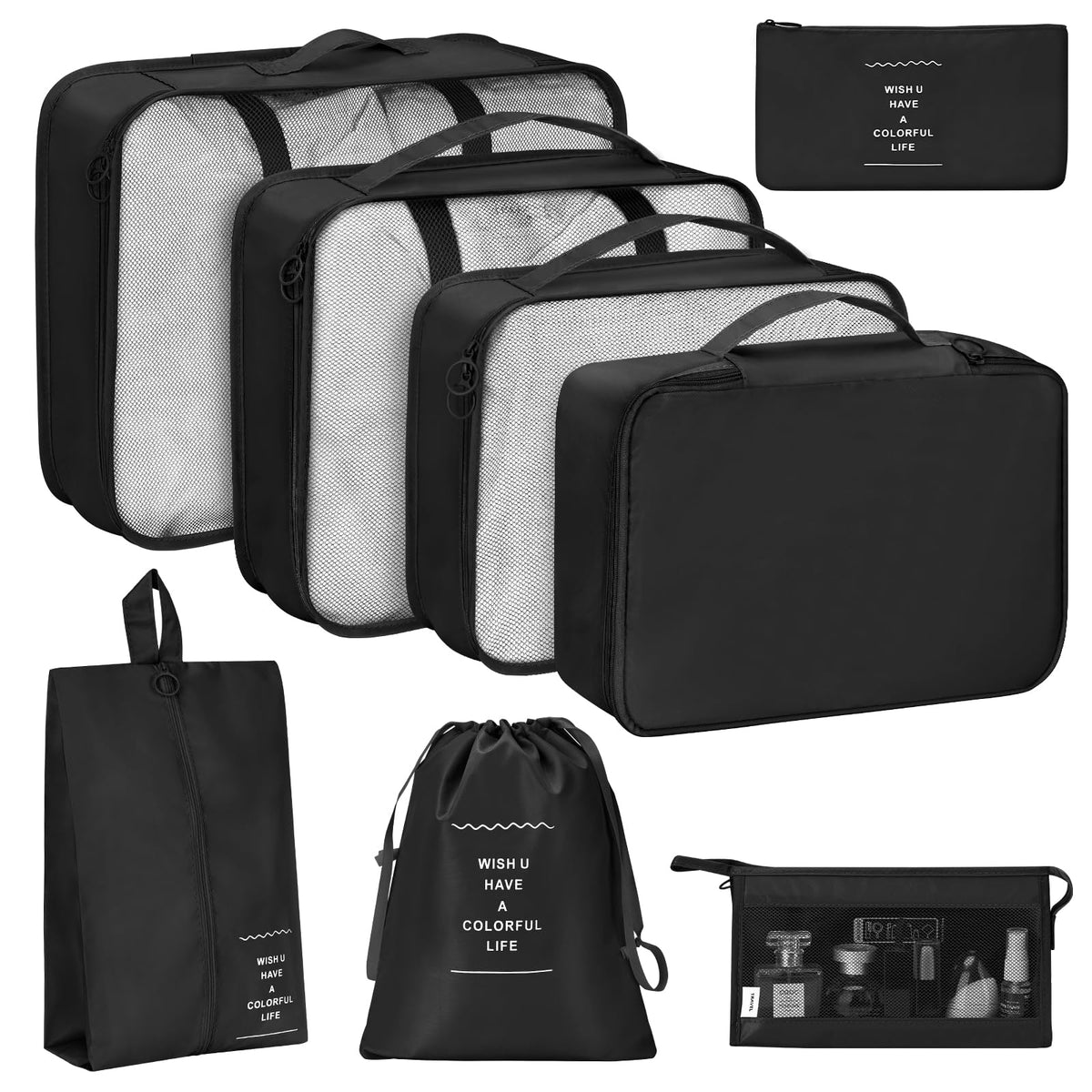 KPX 8 Set Packing Cubes for Travel, Luggage Packing Organizers Accessories Large Toiletries Bag for Clothes Shoes Cosmetics (8Set-Pink Bow)