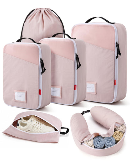BAGSMART 6 Set Packing Cubes for Travel with Fillable Neck Pillow, Shoe Bag