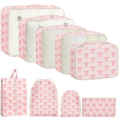 9 Set Packing Cubes for Travel Essentials - Lightweight Carry-On Luggage Organizer Bags with Shoe, Clothes & Laundry Bags for Airplane, Family & Business Travel, Pink leopard print