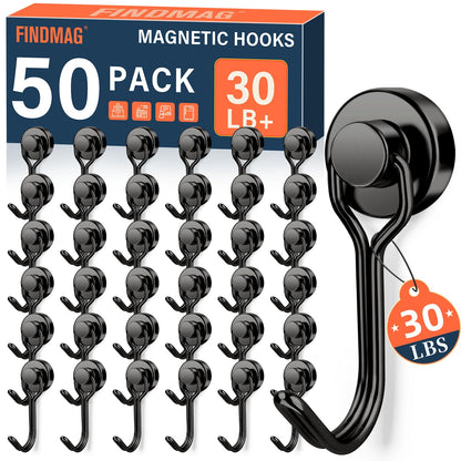 FINDMAG Magnetic Hooks for Cruise Cabins, 6 Pack, 30 LB+, Black