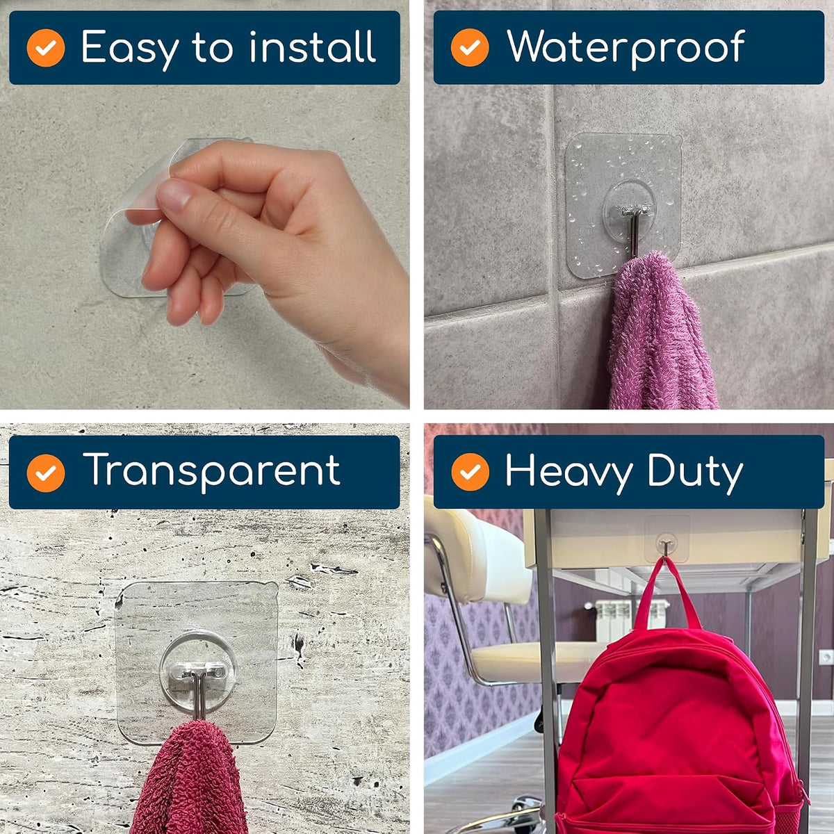 GLUIT Adhesive Wall Hooks for Hanging Heavy Duty No Drill, 22 lbs, 12 pcs