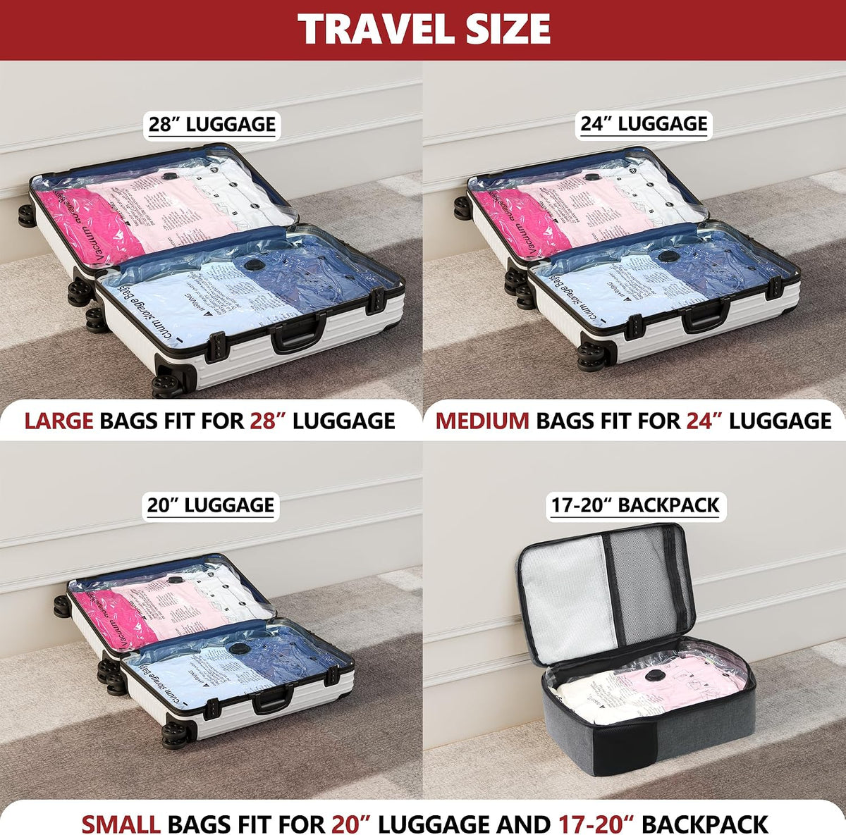 Vacuum Seal Bags for Clothing Travel with Electric Pump, 12 Combo