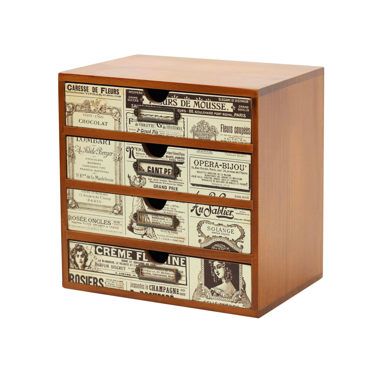 Mid-Century Modern Geometric Pattern Desk Organizer - Earth Tone Desktop Storage with 4-Drawer - Retro Modern Wood Cabinet for Office Supplies, Craft Tools, & Home Organization - MCM Drawer Unit