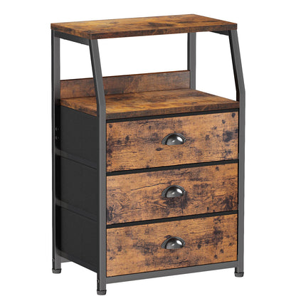 Furnulem Black Night Stand, Small Bedside Table for with 3 Fabric Drawers