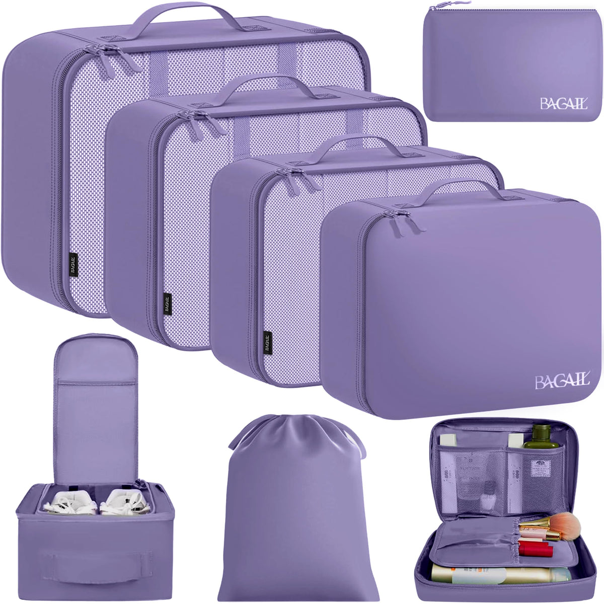 BAGAIL 8 Set Packing Cubes Luggage Packing Organizers for Travel Accessories-Jet Black