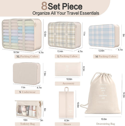 8 Set Packing Cubes for Travel, Anti-Tearing Luggage Organizer Bags