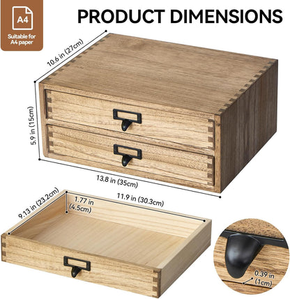 KIRIGEN Solid Wood Desk Organizer with 2 Drawers, Desktop Storage, Brown