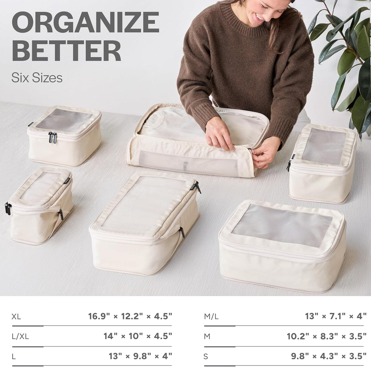 Aerotrunk Compression Packing Cubes for Travel, 6-Pack, Beige