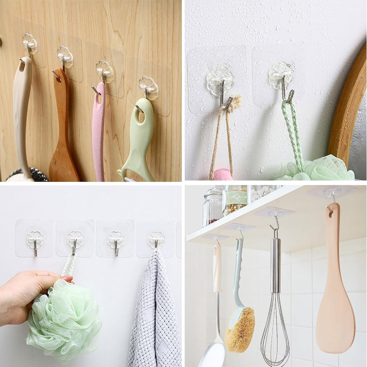 28 Pack Sticky Hooks for Hanging Heavy Duty, Wall Hooks Adhesive, Clear self Adhesive Hooks for Wall, Kitchen, Bathroom, Shower & Ceiling
