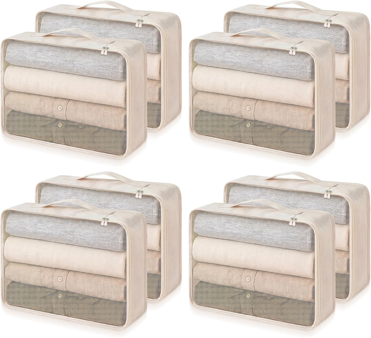 Silkfly 8 Pcs XL Packing Cube for Travel Luggage,Simple,Beige