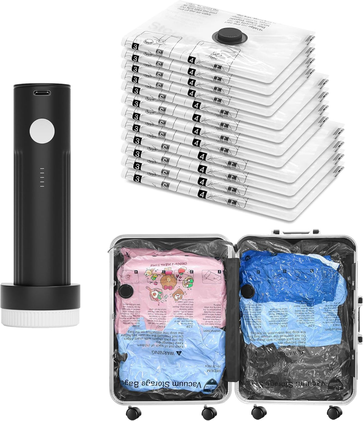 Vacuum Seal Bags for Clothing Travel with Electric Pump, 12 Combo