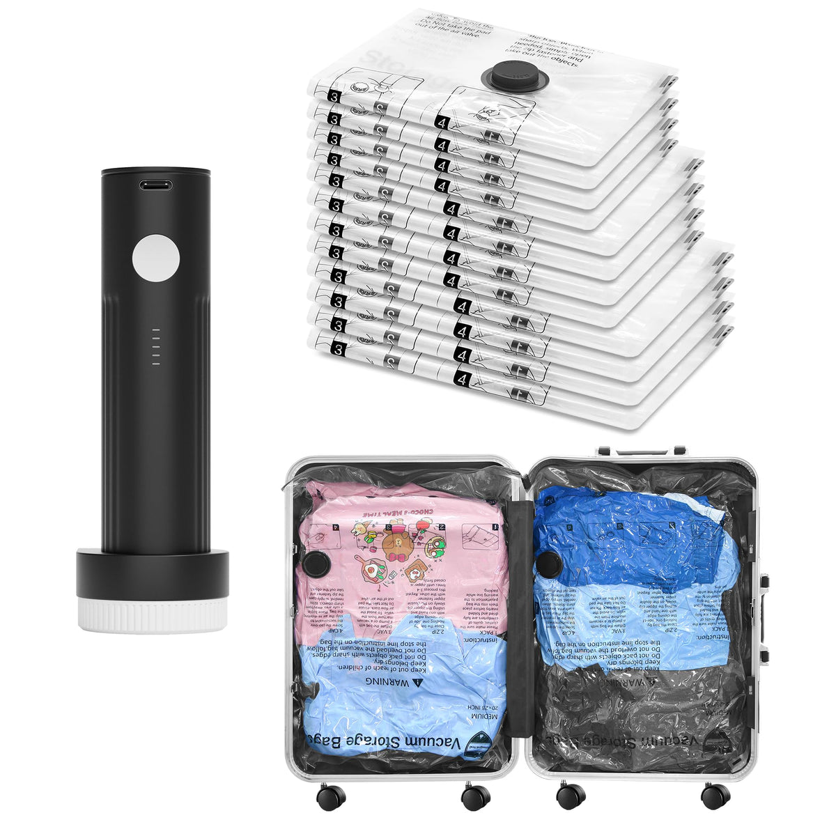 Vacuum Seal Bags for Clothing Travel with Electric Pump, 12 Combo