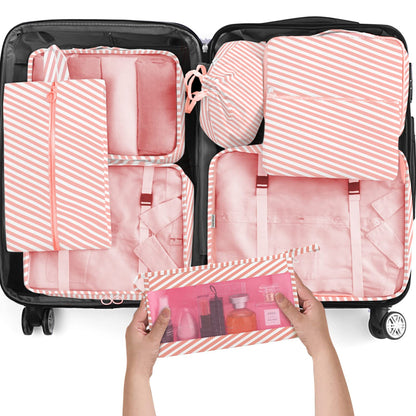 KPX 8 Set Packing Cubes for Travel, Luggage Packing Organizers Accessories Large Toiletries Bag for Clothes Shoes Cosmetics (8Set-Pink Bow)