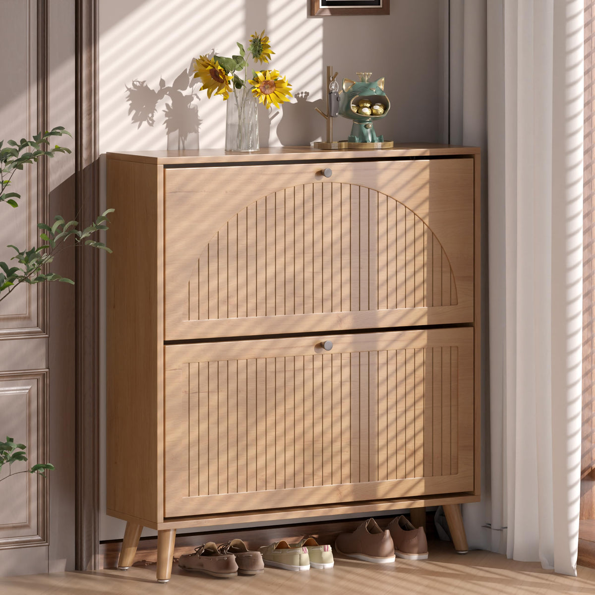 Fsbecl Shoe Storage Cabinet for Entryway with 2 Flip Drawers, Navy Blue