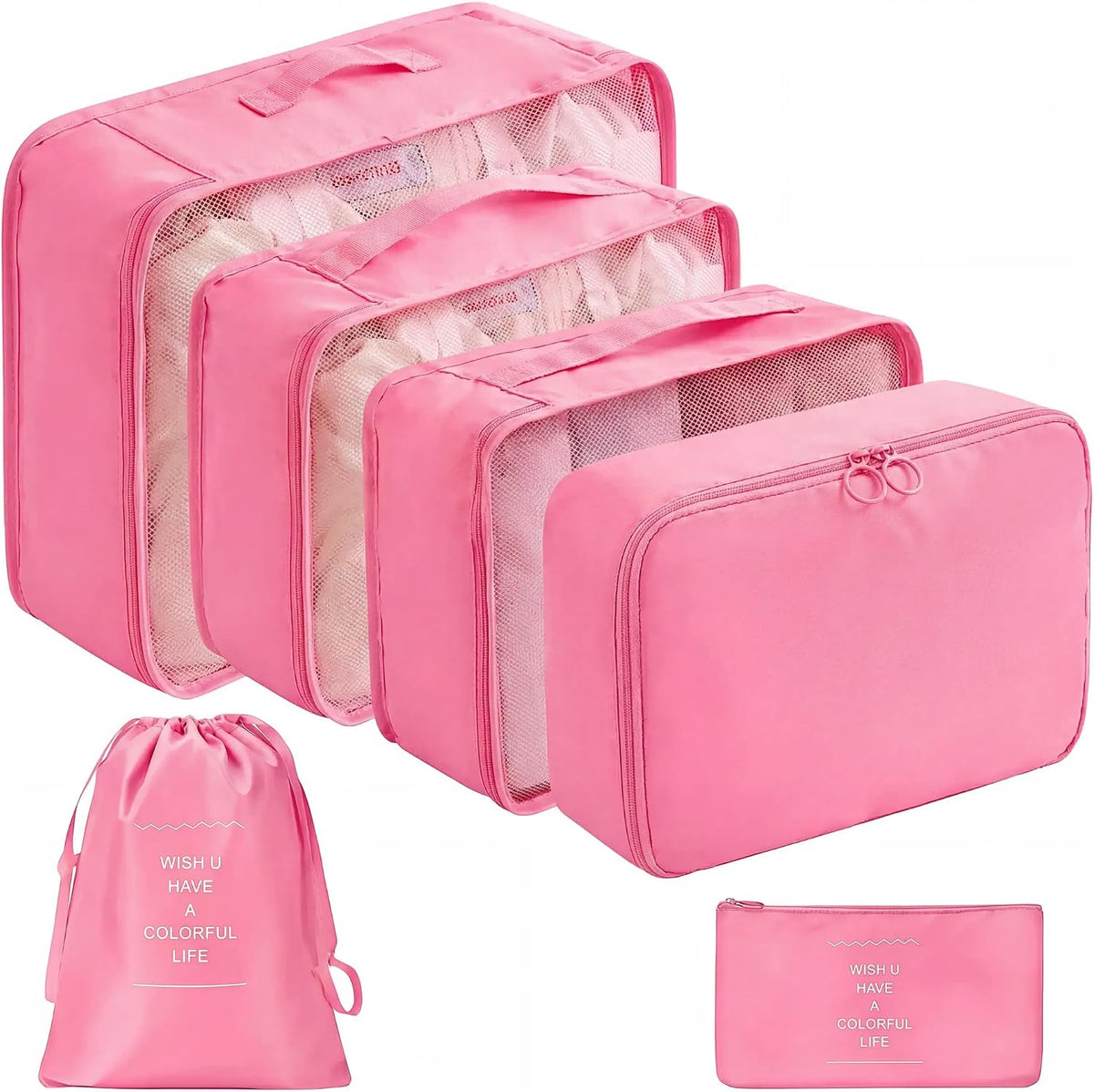 LANSKLBD 6/8 Set Packing Cubes for Suitcases Travel Luggage Packing Organizers,Travel Accessories Essentials Luggage Organizer with Shoe/Tioletry/Laundry Bag (Pink, 6 set)