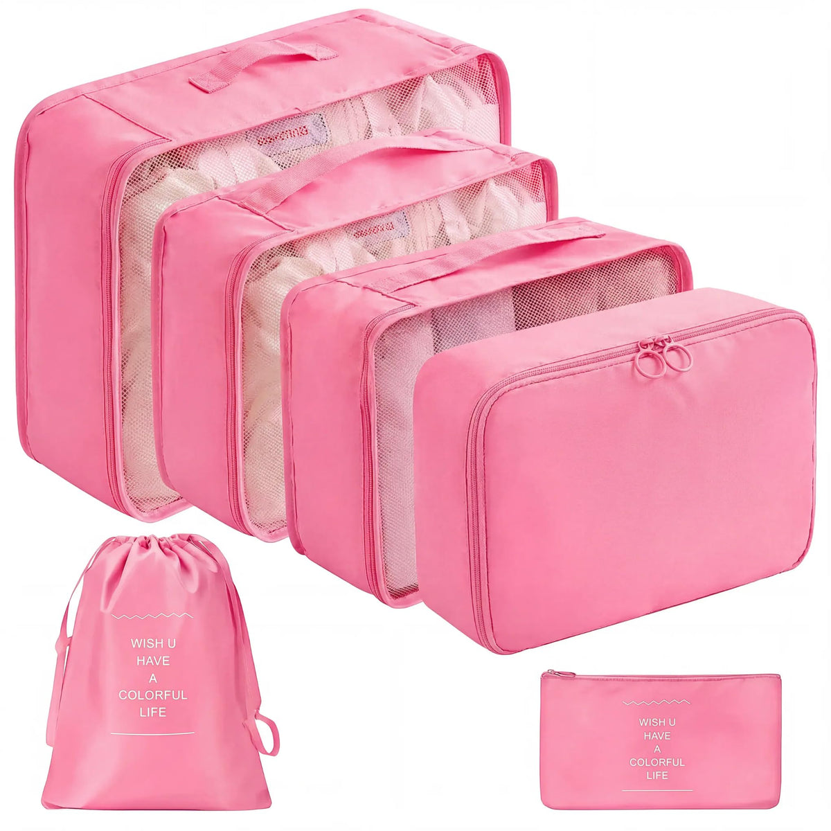 LANSKLBD 6/8 Set Packing Cubes for Suitcases Travel Luggage Packing Organizers,Travel Accessories Essentials Luggage Organizer with Shoe/Tioletry/Laundry Bag (Pink, 6 set)