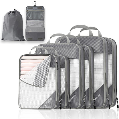 NICOSHOW 6 Set Compression Packing Cubes for Travel - Compressible, Lightweight, and Space-Saving Packing Cubes, Travel Essentials for Women, Grey