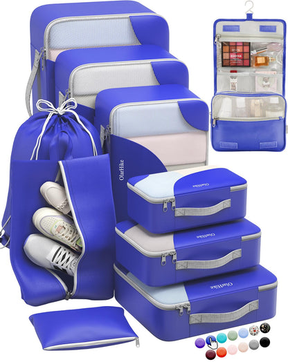 10 Set Packing Cubes for Travel, Gifts for Women Mom,Anti-Tearing Suitcase Organizer for Luggage with Shoe & Hanging Toiletry Bag,OlarHike Vacation Essentials & Accessories for Cruise Ship