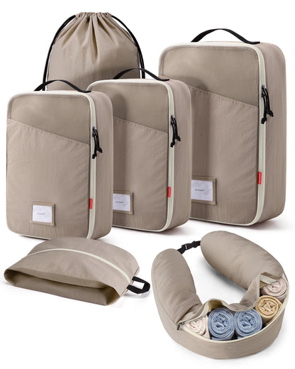 BAGSMART 6 Set Packing Cubes for Travel with Fillable Neck Pillow, Shoe Bag