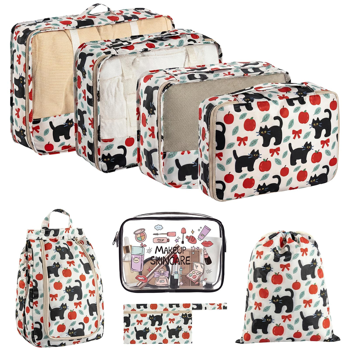 8 Set Packing Cubes for Travel with Clear Toiletry Bag, Durable Luggage Packing Organizers, Carry-On Accessories, TSA Approved See-Through Cubes, Space-Saving Storage Bags, Gifts for Women