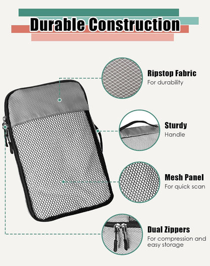 WTREE 4-Piece Packing Cubes Travel Accessories Set for Suitcases - Luggage Organizer Bags with Double Zipper - Mesh Top - Small/Medium/Large/Slim - Grey