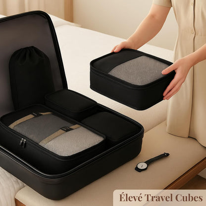 7Pc Packing Cubes for Travel & Storage, Zipper & Drawstring Bags Set, Black