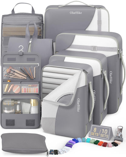 10 Set Packing Cubes for Travel, Gifts for Women Mom,Anti-Tearing Suitcase Organizer for Luggage with Shoe & Hanging Toiletry Bag,OlarHike Vacation Essentials & Accessories for Cruise Ship