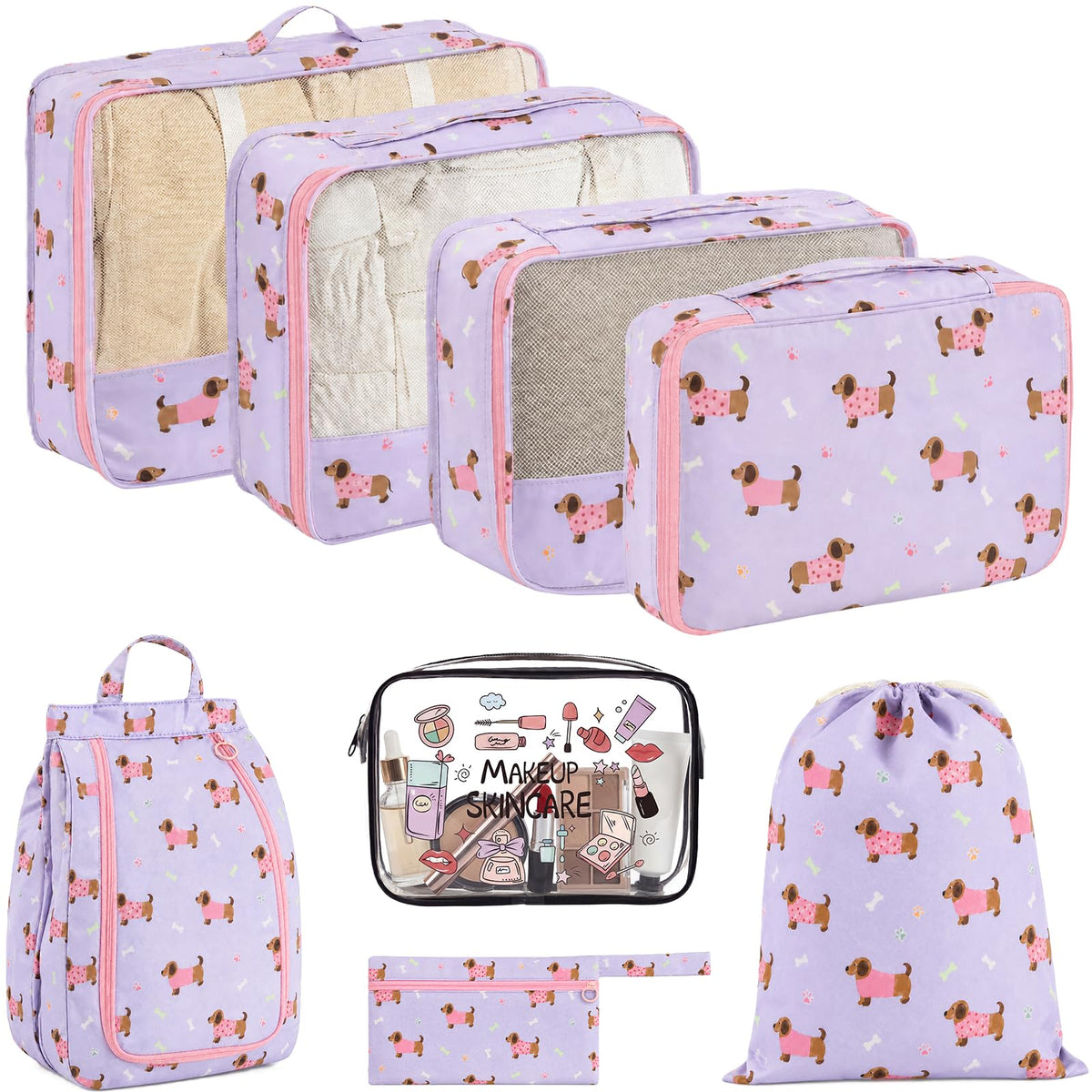 8 Set Packing Cubes for Travel with Clear Toiletry Bag, Durable Luggage Packing Organizers, Carry-On Accessories, TSA Approved See-Through Cubes, Space-Saving Storage Bags, Gifts for Women