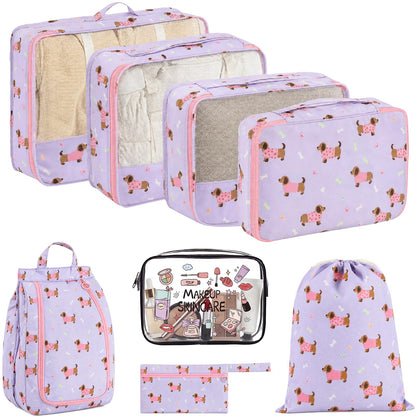 8 Set Packing Cubes for Travel with Clear Toiletry Bag, Durable Luggage Packing Organizers, Carry-On Accessories, TSA Approved See-Through Cubes, Space-Saving Storage Bags, Gifts for Women
