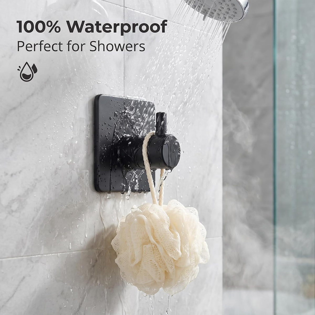 Fotosnow Black Adhesive Towel Hooks Heavy Duty Stick on Wall Hooks Shower Hooks for Bathroom Kitchen Door-4 Packs