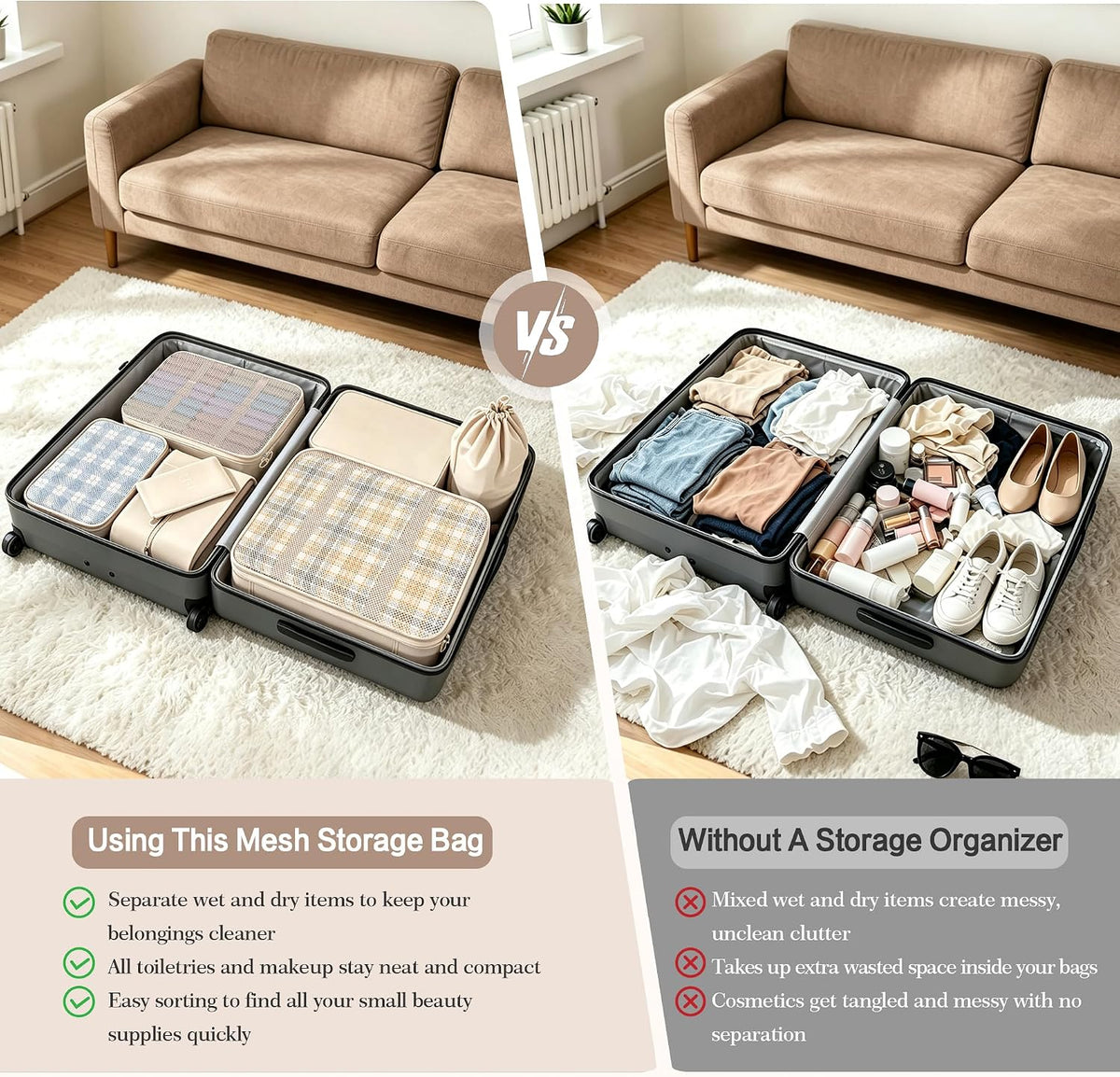 8 Set Packing Cubes for Travel, Anti-Tearing Luggage Organizer Bags