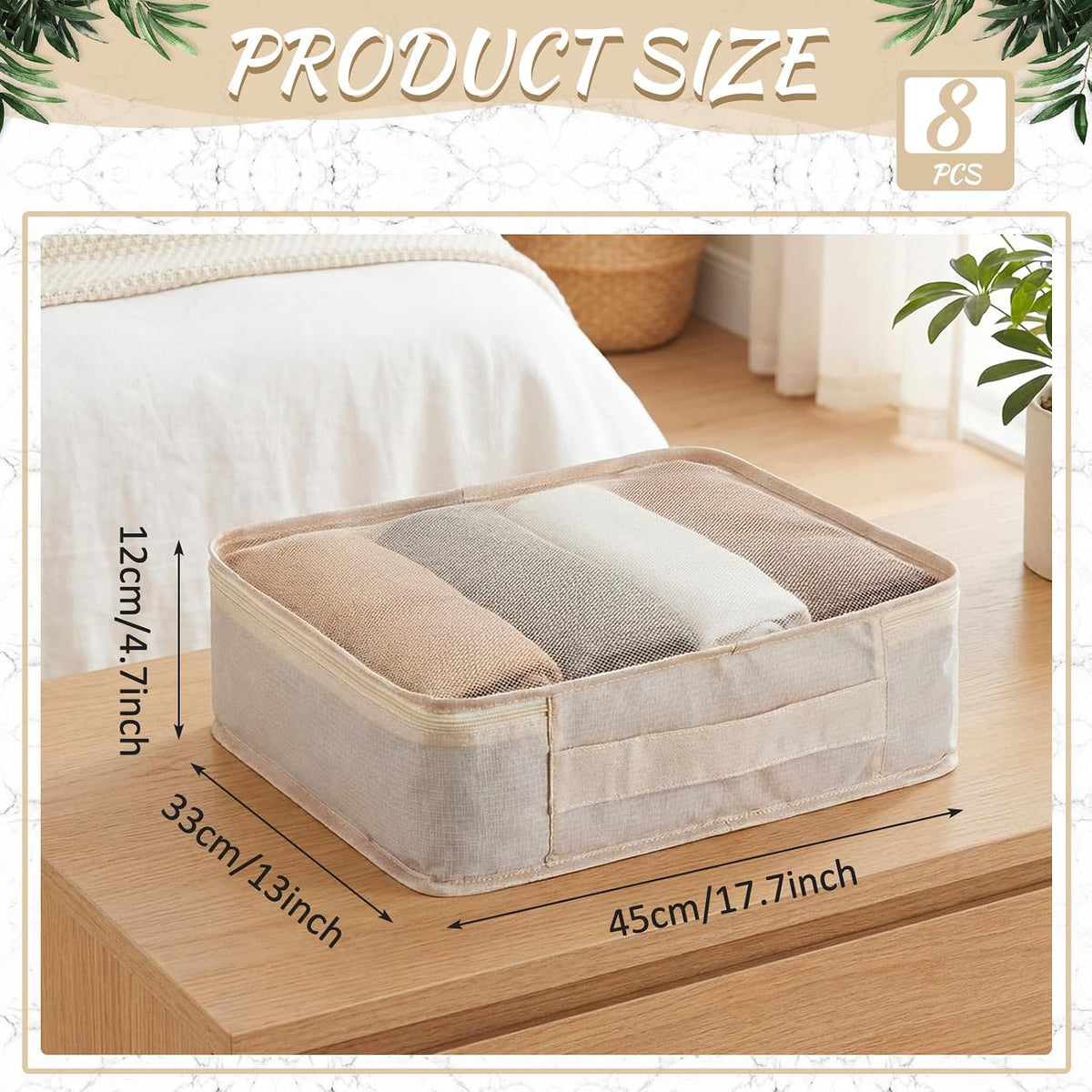 Silkfly 8 Pcs XL Packing Cube for Travel Luggage,Simple,Beige