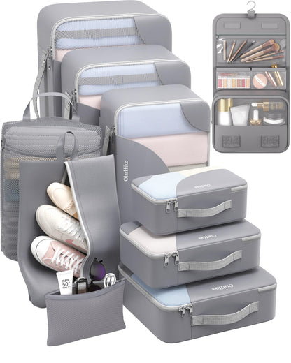 10 Set Packing Cubes for Travel, Gifts for Women Mom,Anti-Tearing Suitcase Organizer for Luggage with Shoe & Hanging Toiletry Bag,OlarHike Vacation Essentials & Accessories for Cruise Ship