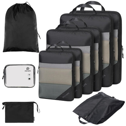 PFEYRPK Lightweight Compression Packing Cubes for Suitcases, Compressible Expandable Travel Packing Organizer with Clear Toiletries and Backpack Bag, Travel Essentials for Carry on Luggage 7 Set