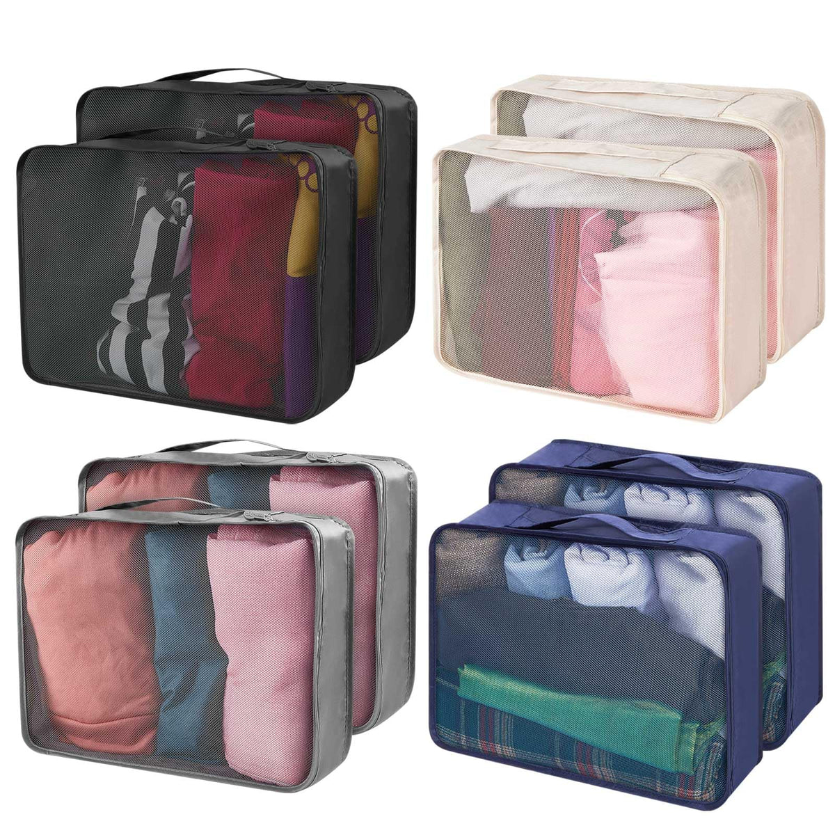 Silkfly 8 Pcs XL Packing Cube for Travel Luggage,Simple,Beige
