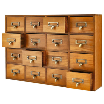 Flexzion Wooden Apothecary Drawers, 4-Drawer Desktop Organizer Cabinet