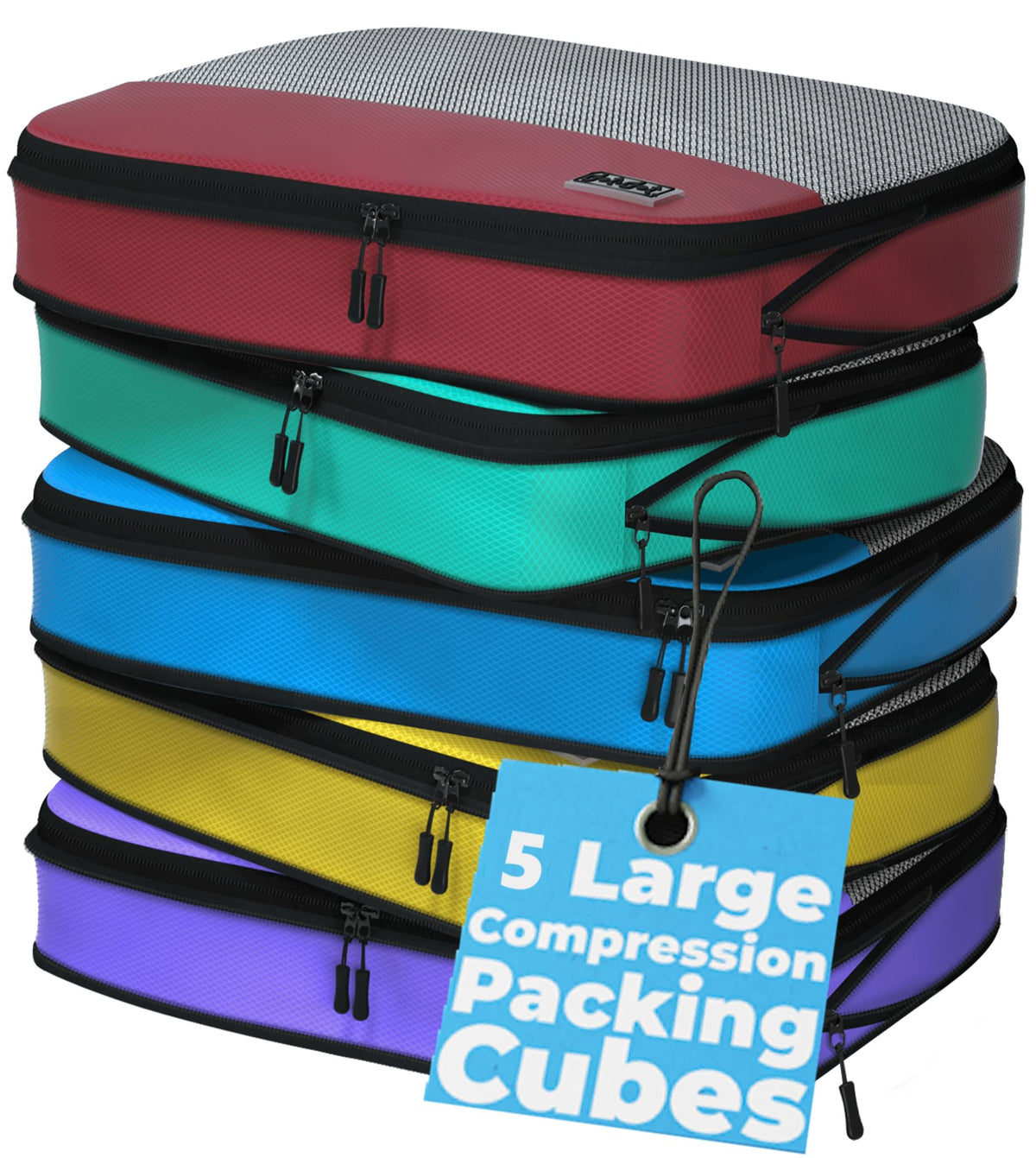 Dot&Dot 5pc Large Packing Cubes for Travel - Lightweight Luggage Organizer Bags for Suitcases (Non-Compression)