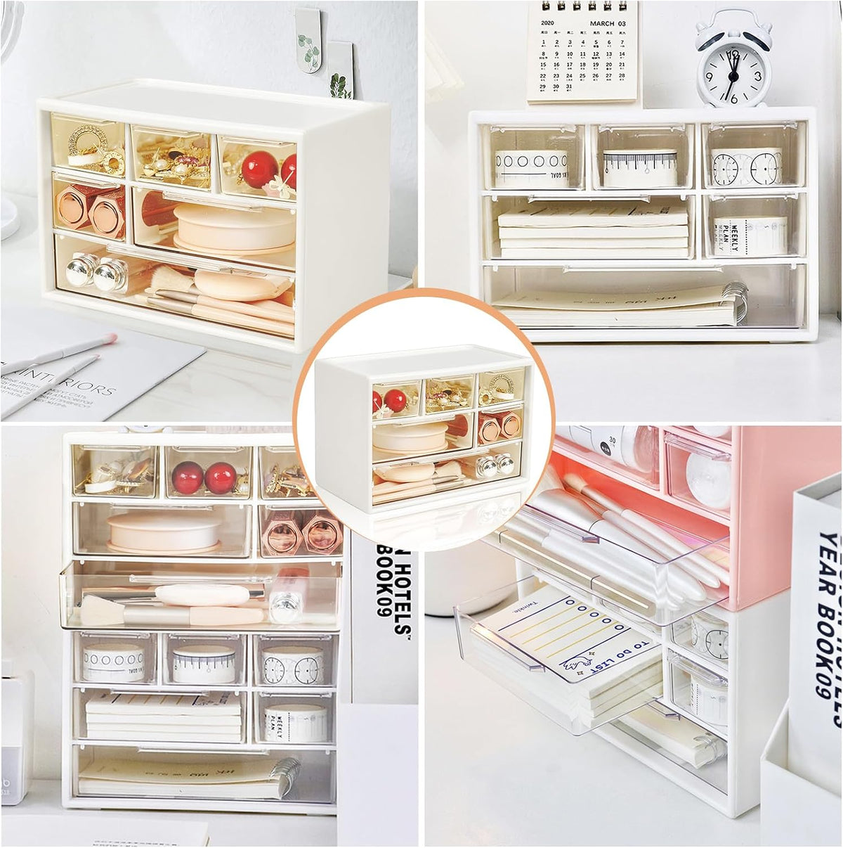 Desk Storage Organizer with 6 Mini Drawers, Stackable, White