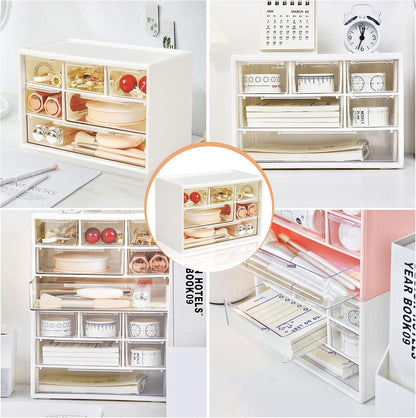 Desk Storage Organizer with 6 Mini Drawers, Stackable, White
