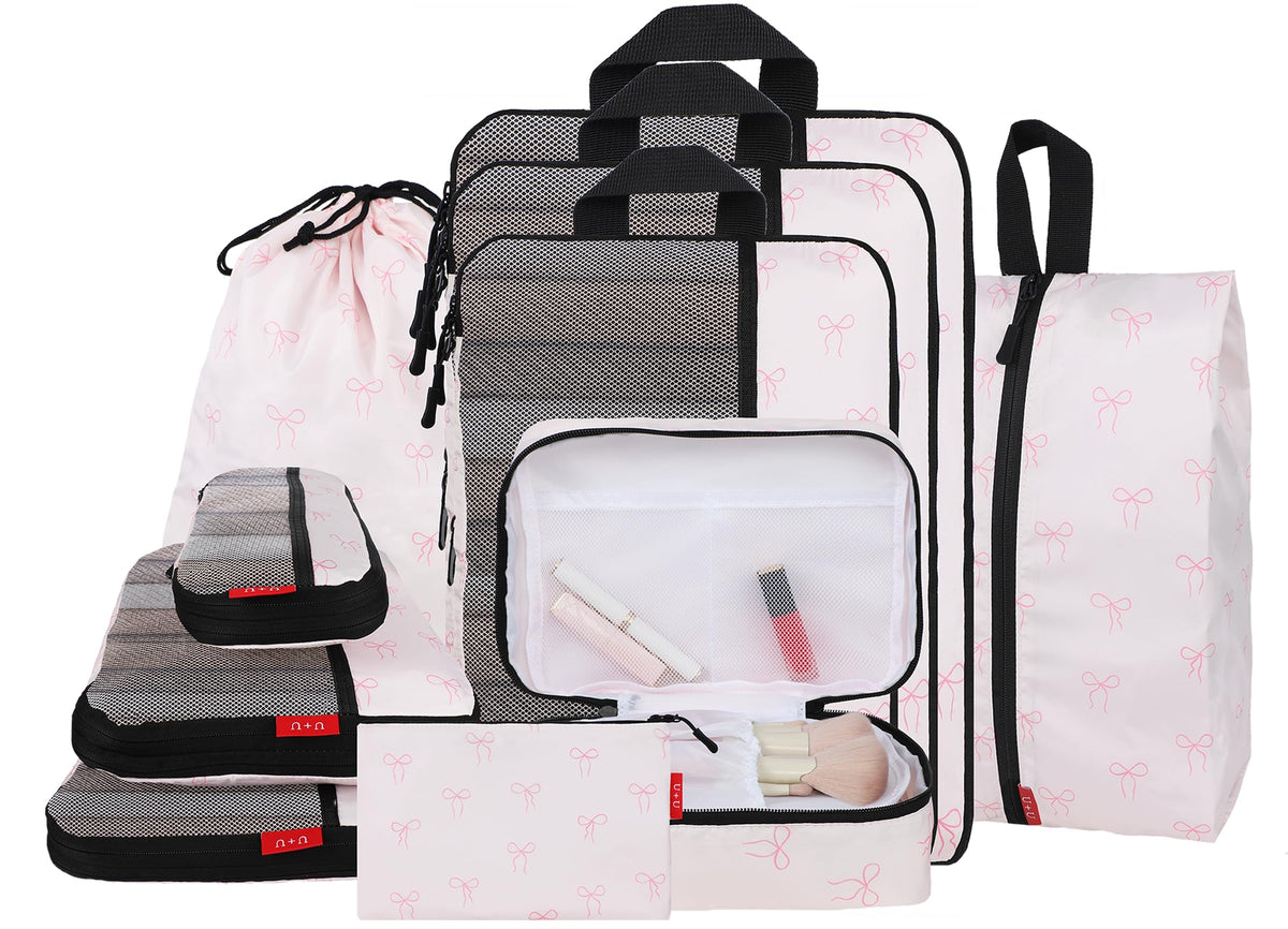 U+U 10 Set Compression Packing Cubes, Travel Organizers (Polka Dot)