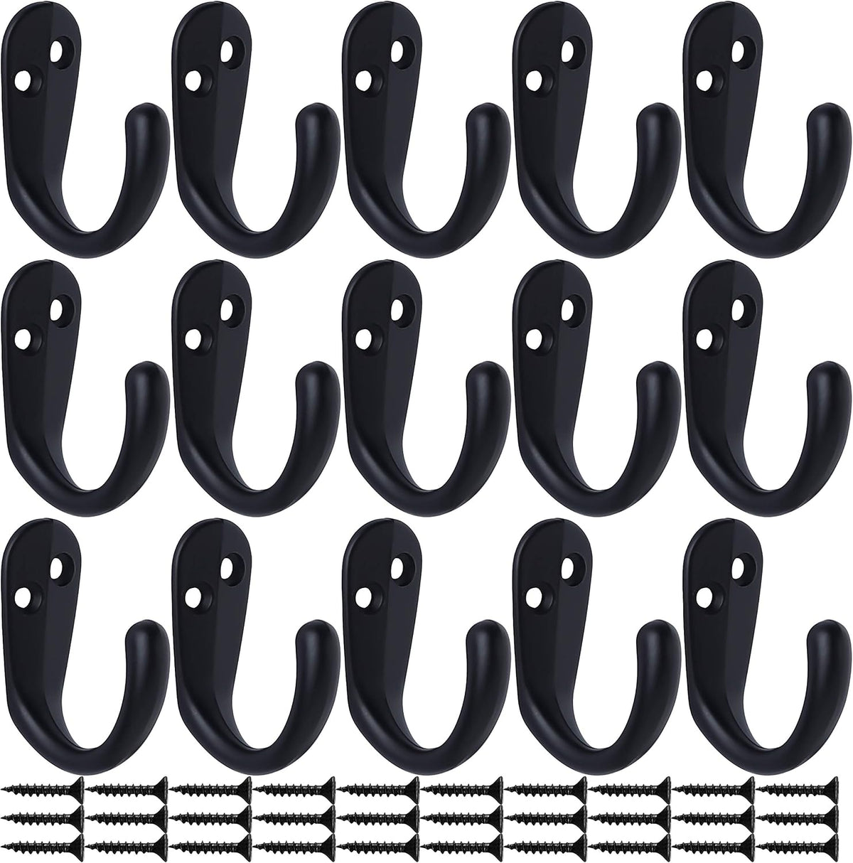 IBosins 15PCS Coat Hooks Wall Mounted Black Single Prong Robe Hook