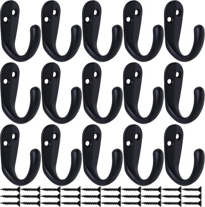 IBosins 15PCS Coat Hooks Wall Mounted Black Single Prong Robe Hook