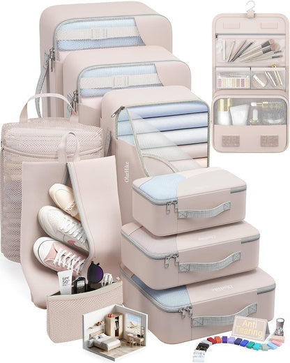 10 Set Packing Cubes for Travel, Gifts for Women Mom,Anti-Tearing Suitcase Organizer for Luggage with Shoe & Hanging Toiletry Bag,OlarHike Vacation Essentials & Accessories for Cruise Ship