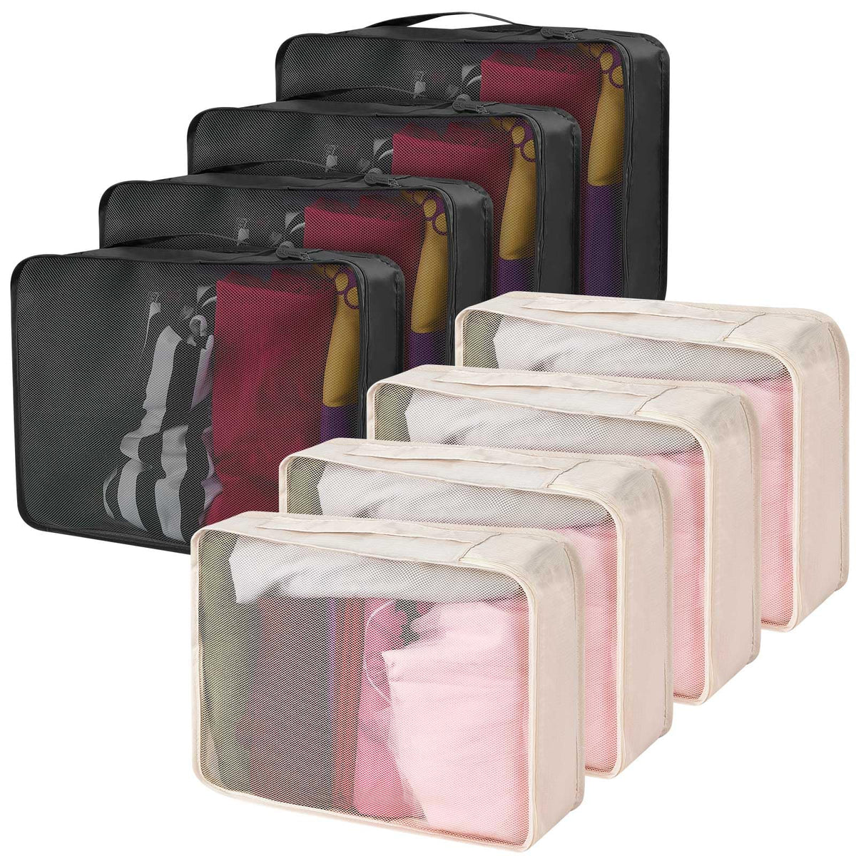 Silkfly 8 Pcs XL Packing Cube for Travel Luggage,Simple,Beige