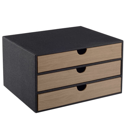 Fashion Multicolor Collocation Leather Desk Organizer File Cabinet Executive Office Supplies Desktop Filing A4 Contract Document Stackable Storage Box with 3 Drawers (Black)