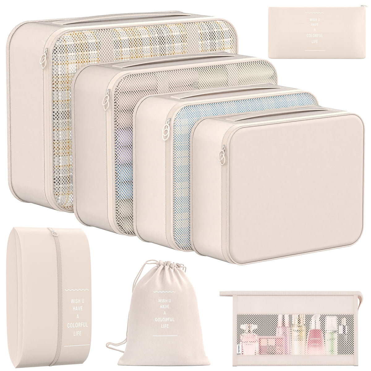 8 Set Packing Cubes for Travel, Anti-Tearing Luggage Organizer Bags