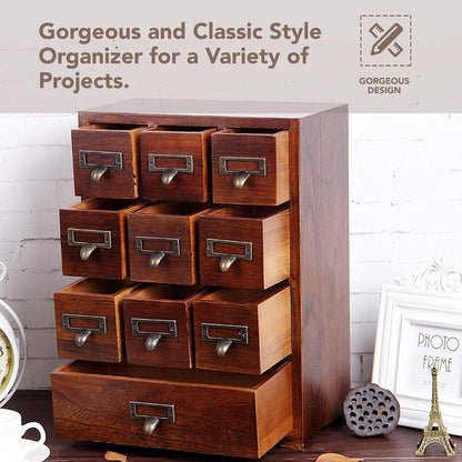 Library Card Catalog Solid Wood Small Curio Cabinet l Retro Storage Organizer Apothecary Drawer Dresser l Thread Coin Trading Card Storage Shelf | Tall - FULLY ASSEMBLED